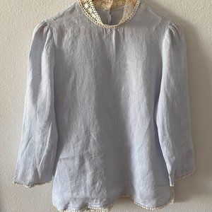 Zara Light Blue long sleeve Linen Tunic Size XS